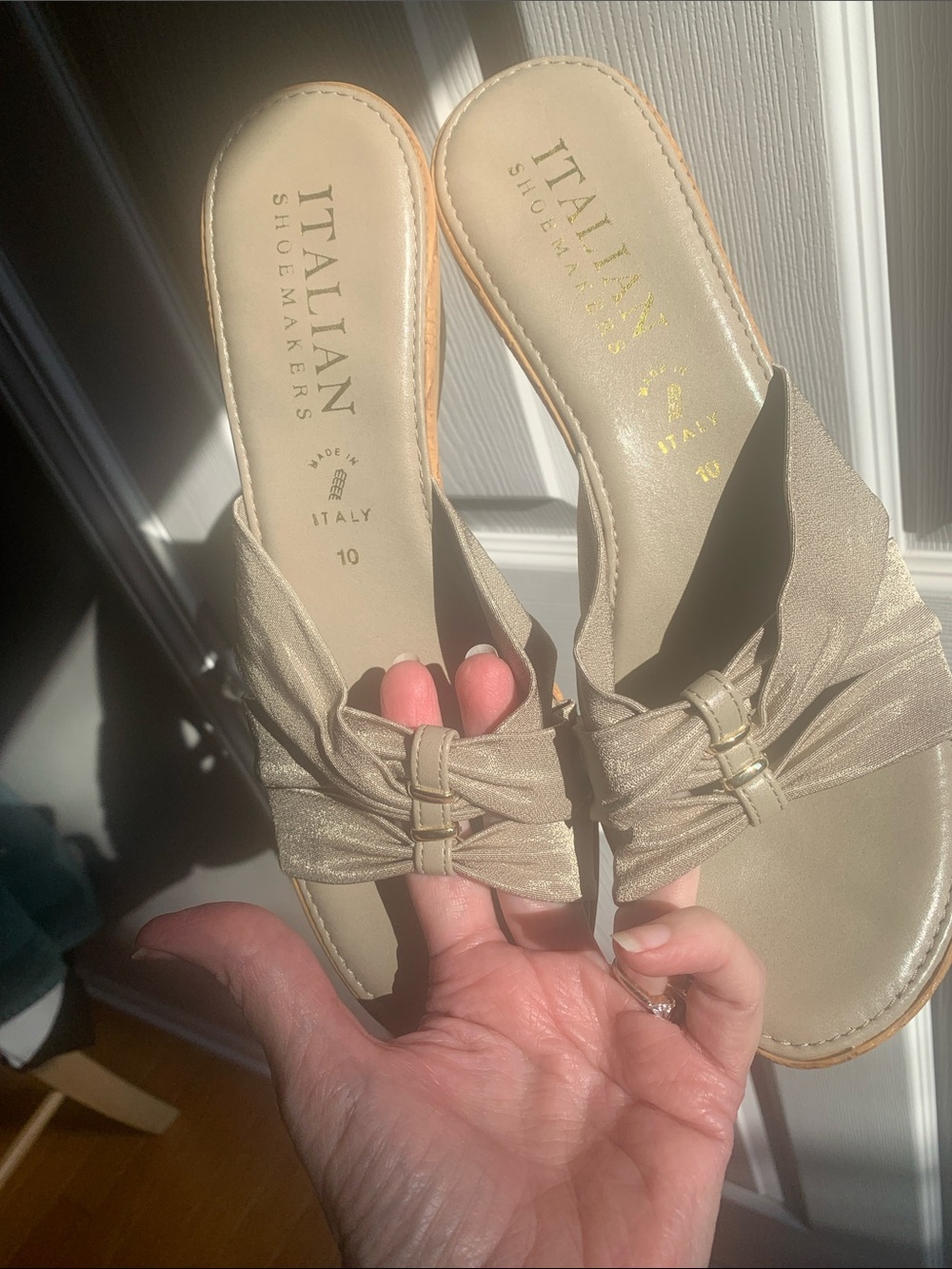 Italian Shoemakers Gold Sparkle Bow Slide Mules